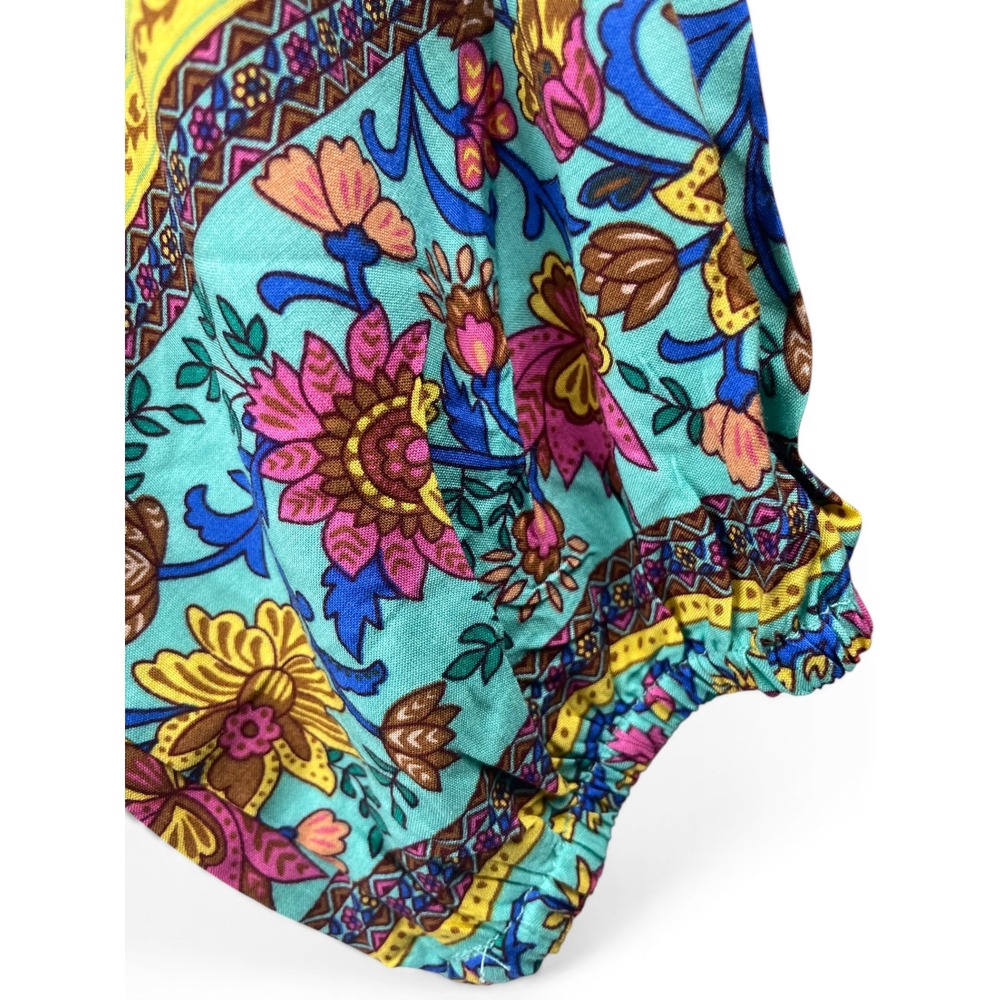 Vivimos Boho Floral Print Long Sleeve Tassel Midi Dress Turquoise M - Picture 3 of 6